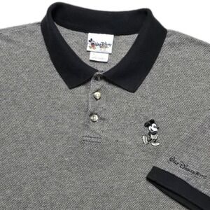 Vintage 90s Walt Disney World Mickey Mouse Herringbone‎ Polo Shirt Mens XL Black